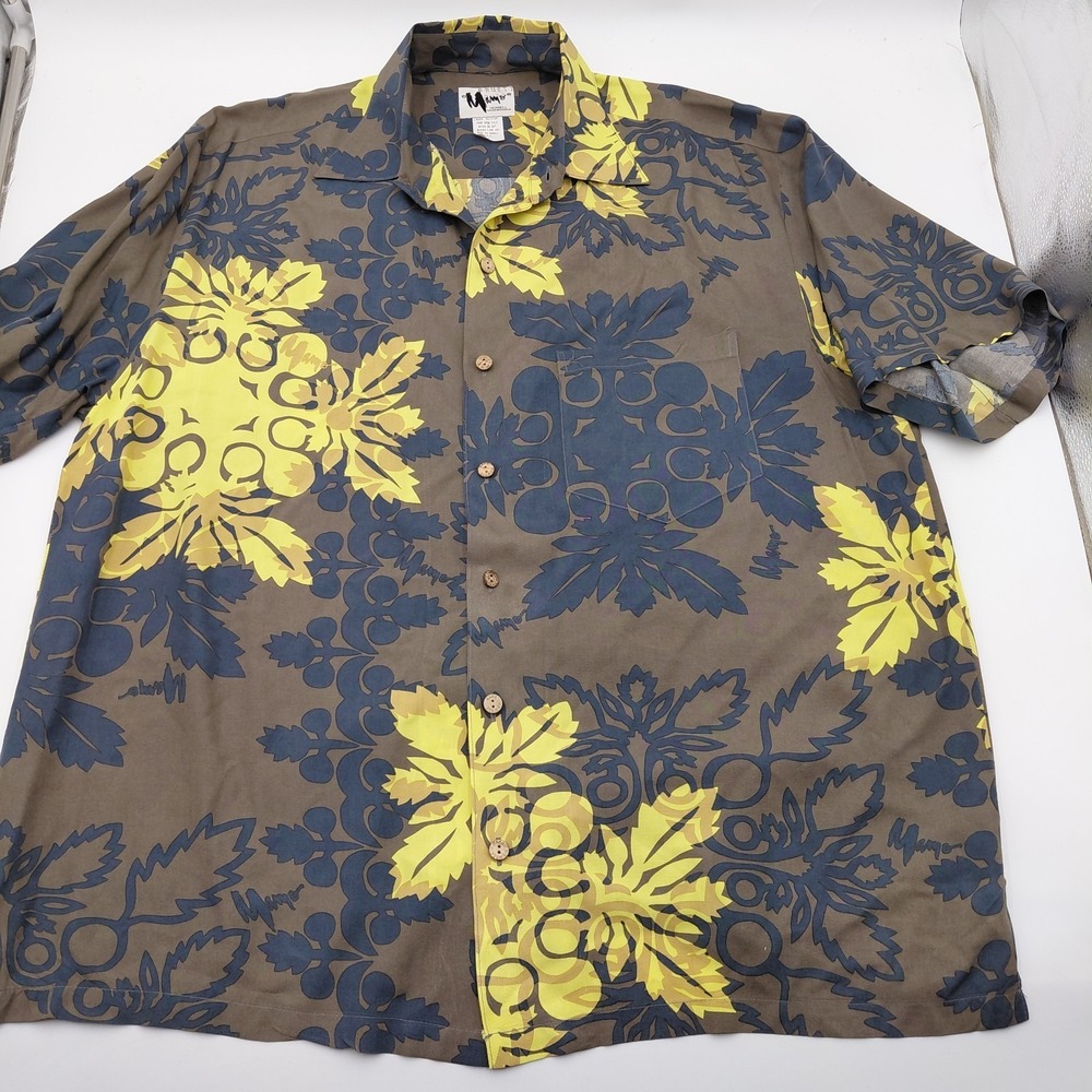 Vtg Mamo Howell Aloha Shirt Mens M Hawaiian Button Floral Yellow Beach Resort